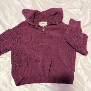 Pink Owl Plum Knit Sweater with Half-Zip